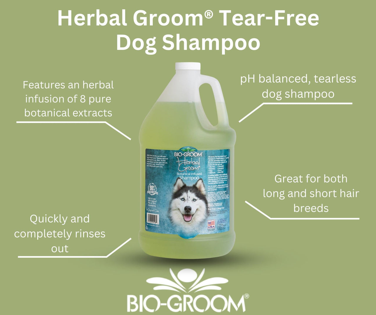 Bio-Groom Herbal Groom Dog Shampoo - Tearless Puppy Shampoo, All-Natural, Dog Bathing Supplies, Cruelty-Free, Cat & Dog Grooming Supplies, Made in USA, Tear-Free Dog Products - 1 Gallon