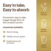 Thumbnail for Solgar Vitamin B12 1000 mcg, 250 Nuggets - Supports Production of Energy, Red Blood Cells - Healthy Nervous System - Promotes Cardiovascular Health - Vitamin B - Non-GMO, Gluten Free - 250 Servings
