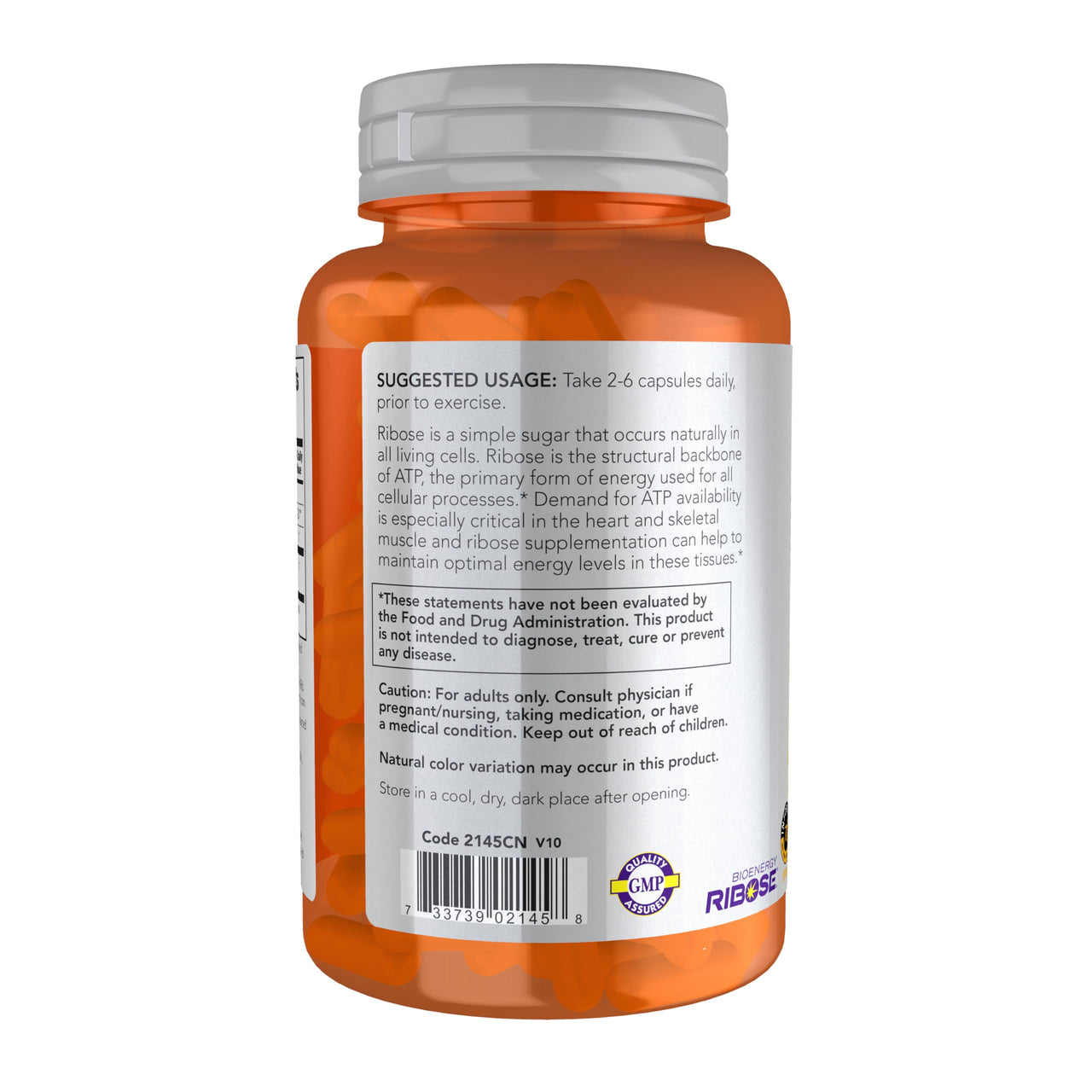 NOW Sports Nutrition, D-Ribose 750 mg, Certified Non-GMO, Energy Production*, 120 Veg Capsules