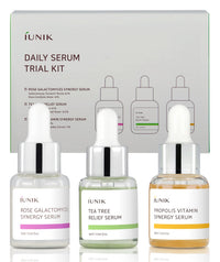 Thumbnail for iUNIK Daily Serum Trial Kit (3x 0.51 fl.oz.) - Rose Galactomyces Synergy Serum, Tea Tree Relief Serum,Propolis Vitamin Synergy Serum, Great for Gifts, Trial, and Portability