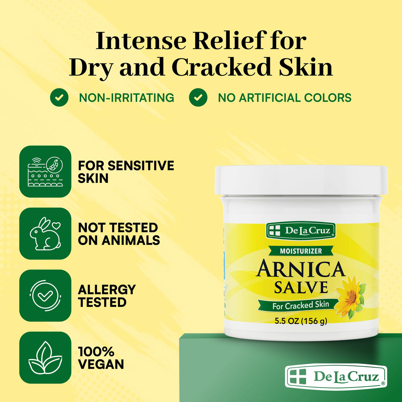 De La Cruz Arnica Salve Foot Care Cream for Dry Cracked Heels & Feet, Skin Care, Hand Salve, 24 Hour Moisture Balm, JUMBO 5.5 OZ