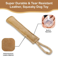 Thumbnail for SPOT Dura-Fused Leather Retriever Dog Toy – Real Leather & Jute Fabric, Double-Stitched & Durable, Squeaky Interactive Tug Toy with Rope Handle for Moderate Chewers, Soft Stuffed Fetch Toy, 15in