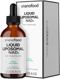 Thumbnail for Codeage Nanofood Liquid Liposomal NAD Supplement – NAD Nicotinamide Adenine Dinucleotide with Liposomal Delivery - Monk Fruit Sweetener, Lemon Flavor, Non-GMO – 4 fl oz