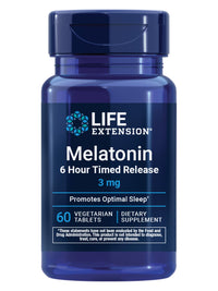 Thumbnail for Life Extension Melatonin 6 Hour Timed Release, 3 mg, Extended-Release Formula for Optimal Sleep Support, Healthy circadian Rhythms, Cellular Defense, Gluten-Free, Non-GMO, Vegetarian, 60 Tablets