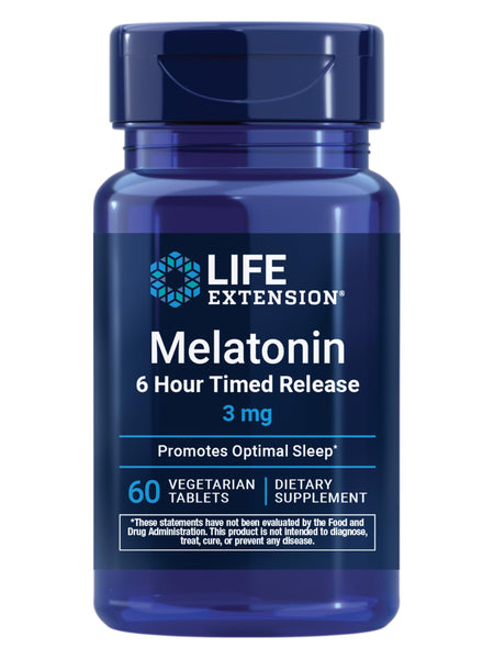 Life Extension Melatonin 6 Hour Timed Release, 3 mg, Extended-Release Formula for Optimal Sleep Support, Healthy circadian Rhythms, Cellular Defense, Gluten-Free, Non-GMO, Vegetarian, 60 Tablets