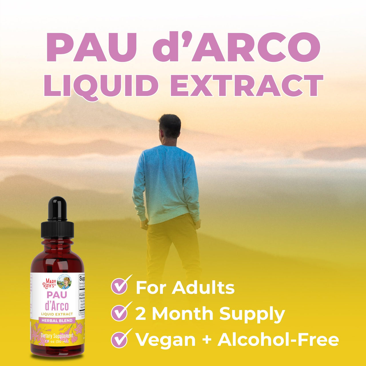 MaryRuth Organics PAU D'Arco Herbal Blend | Reishi Mushroom | Echinacea angustifolia Root | Usnea Lichen | Thyme Leaf | Vegan | Non-GMO Project Verified | Gluten Free | 30 Servings | 1 Fl Oz
