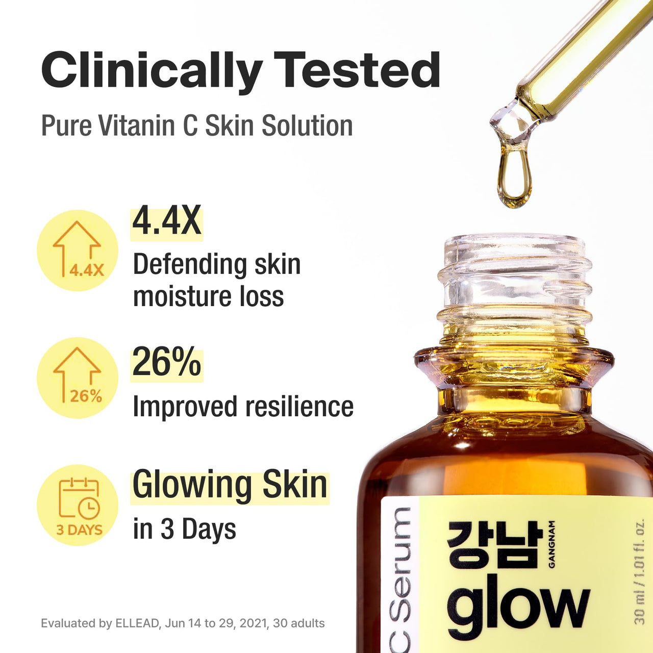 GANGNAM glow 125 Hours Antioxidant Serum with Pure Vitamin C & Ferulic Acid | Korean Glass Skin Products | Vitamin C Face Serum | Korean Skin Care | Serum Vitamina C - 1.01fl oz (30ml)