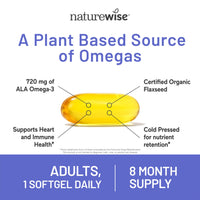 Thumbnail for NatureWise Flaxseed Oil 1,242 mg, Fish Free Omega 3 6 9 with 720mg ALA, Dietary Supplement for Heart Health Support - Organic, Cold Pressed, Non-GMO - 240 Softgels[8-Month Supply]
