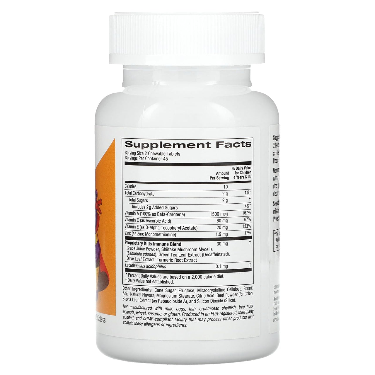 California Gold Nutrition Chewable Immune Blend with Vitamin A, Vitamin C, Vitamin E, and Zinc for Children, Natural Tropical Berry, 90 Vegetarian Tablets