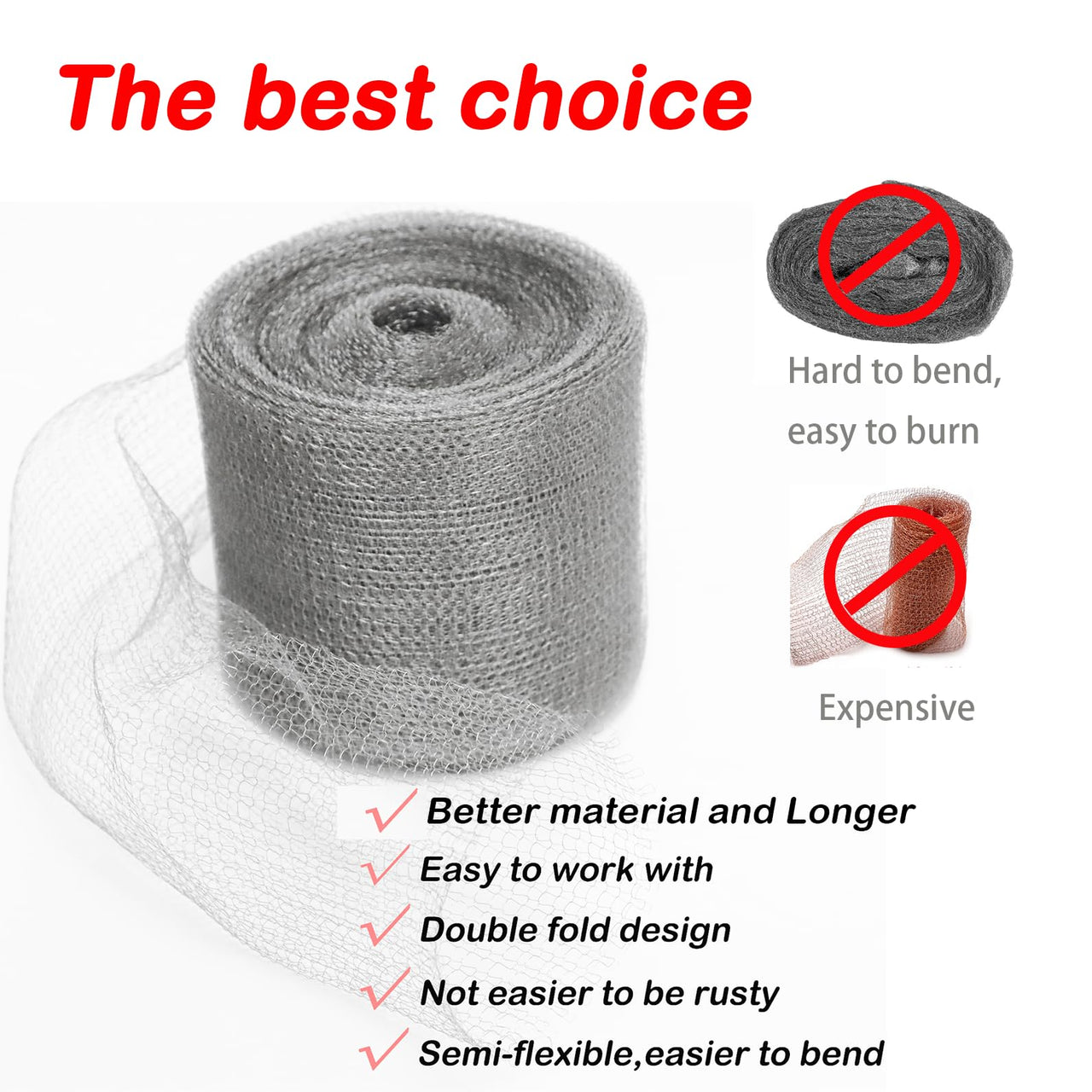 Wire Mesh for Mice Control 5 in X 30Ft,Hole Fill Fabric, Weep Holes Covers, Upgraded Stainless Steel Wire Mesh Roll, Flexible Stretchy Mesh Fabric for Garden House and DIY, Rodent Barrier