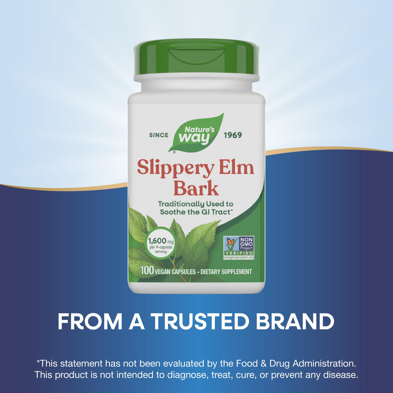 Nature's Way Slippery Elm Bark, Traditional Support to Soothe the GI Tract*, Vegan, Slippery Elm Capsules, 100 Capsules