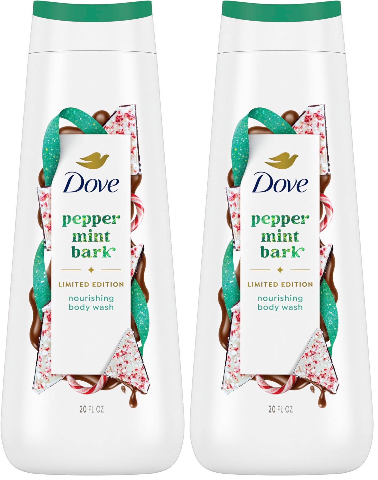 Dove Limited Edition Holiday Treats Body Wash Peppermint Bark for Deep Nourishment 20 oz (Pack of 2)