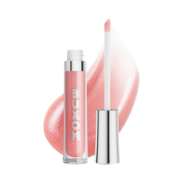 Buxom Full-On Plumping Lip Polish, Tinted Lip Plumper Gloss with Peptides & Vitamin E, High-Shine Lip Gloss that Nourishes, Vegan, AV April (Sheer Pinky Peach Sparkle)