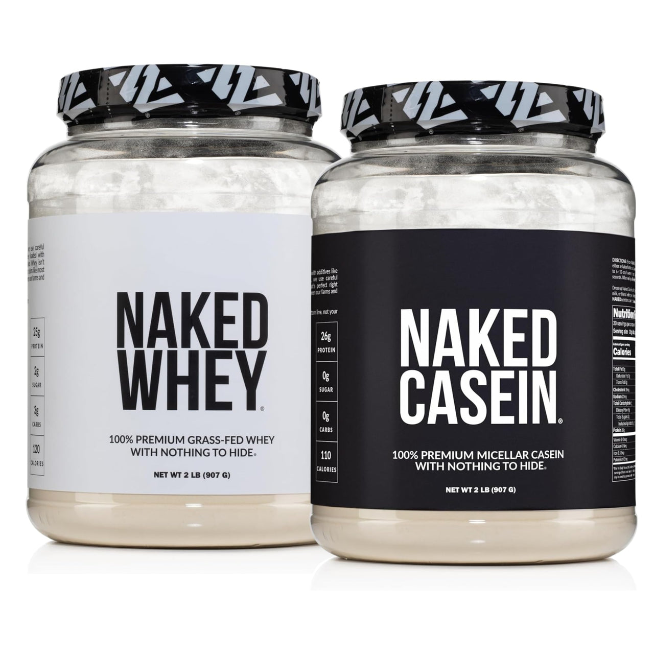 NAKED Whey Protein Powder 2LB (Unflavored) + Casein Protein Powder 2LB (30 Servings) – GMO-Free, Gluten Free, Soy Free, Preservative Free