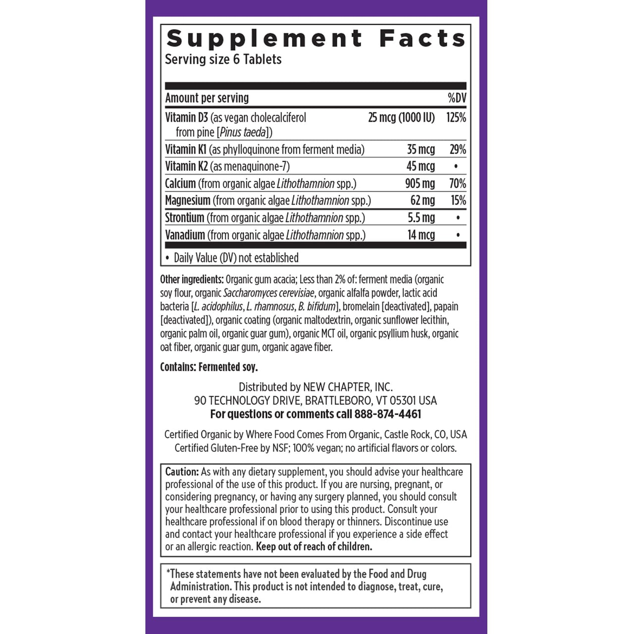 New Chapter Calcium Supplement - Bone Strength Tiny Tabs Plant-Based USDA Organic Calcium with Magnesium, Vitamin D3+K2, for Bone Health & Joint Mobility, Heart Support, 905 mg dose - 120 Tiny Tabs