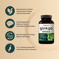 Thumbnail for NatureBell Ginkgo Biloba 6,000mg with Panax Ginseng 500mg Per Serving | 300 Capsules – Max Strength Ginko Biloba Extract Supplements - Promotes Memory, Focus, and Brain Health