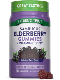 Thumbnail for Nature's Truth Black Elderberry Gummies | 50 Vegan Gummies | with Vitamin C and Zinc | Berry Flavor | Vegan, Non-GMO, and Gluten Free Supplement
