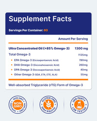 Thumbnail for OmegaVia Ultra Concentrated Omega 3 Fish Oil Burpless, 60 Softgels, Triple Strength Omega 3 Fish Oil Supplements, 1135 mg Pure Omega3, No Fishy Burps, High EPA DHA DPA, IFOS 5-Star