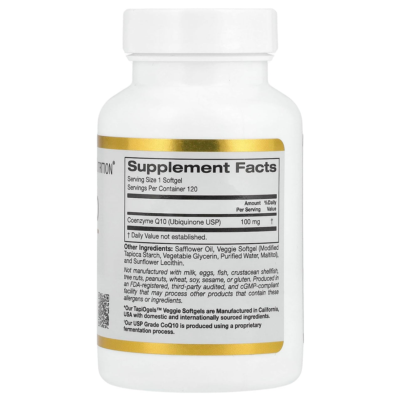California Gold Nutrition CoQ10 100 mg, Coenzyme Q10 Ubiquinone USP, Supports Mitochondrial Function*, 120 Veggie Softgels