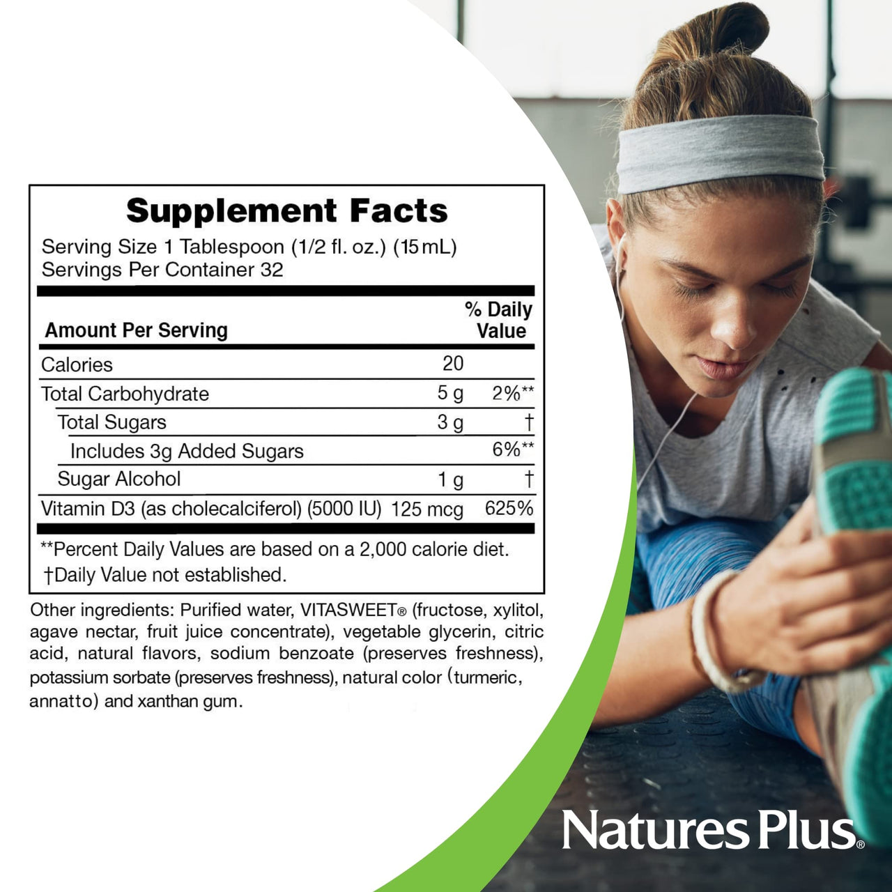 NaturesPlus Liquid Sunshine Vitamin D3 - 16 fl oz - Tropical Citrus Flavor - Bone Health & Immune System Support - Vegetarian - 32 Servings