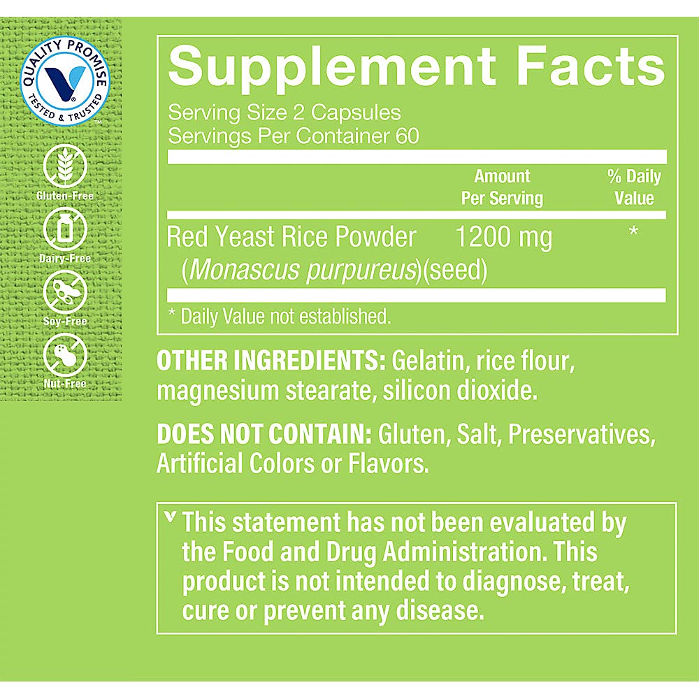 The Vitamin Shoppe Red Yeast Rice 1,200 (120 Capsules) (120 Capsules)
