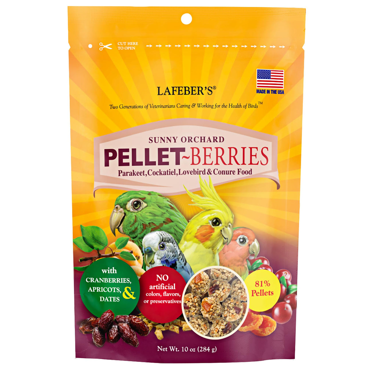 LAFEBER'S Pellet-Berries Pet Bird Food, Made with Non-GMO and Human-Grade Ingredients, for Cockatiels, Conures, Parakeets (Budgies), Lovebirds (PelletBerries 10 oz)
