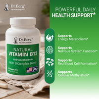 Thumbnail for Dr. Berg Natural Vitamin B12 1000 mcg (Hydroxocobalamin) 60 Capsules – Energy, Brain & Nervous System Support* – w/B-Complex + Magnesium – 4X Lab Tested, GMO-Free, No Fillers