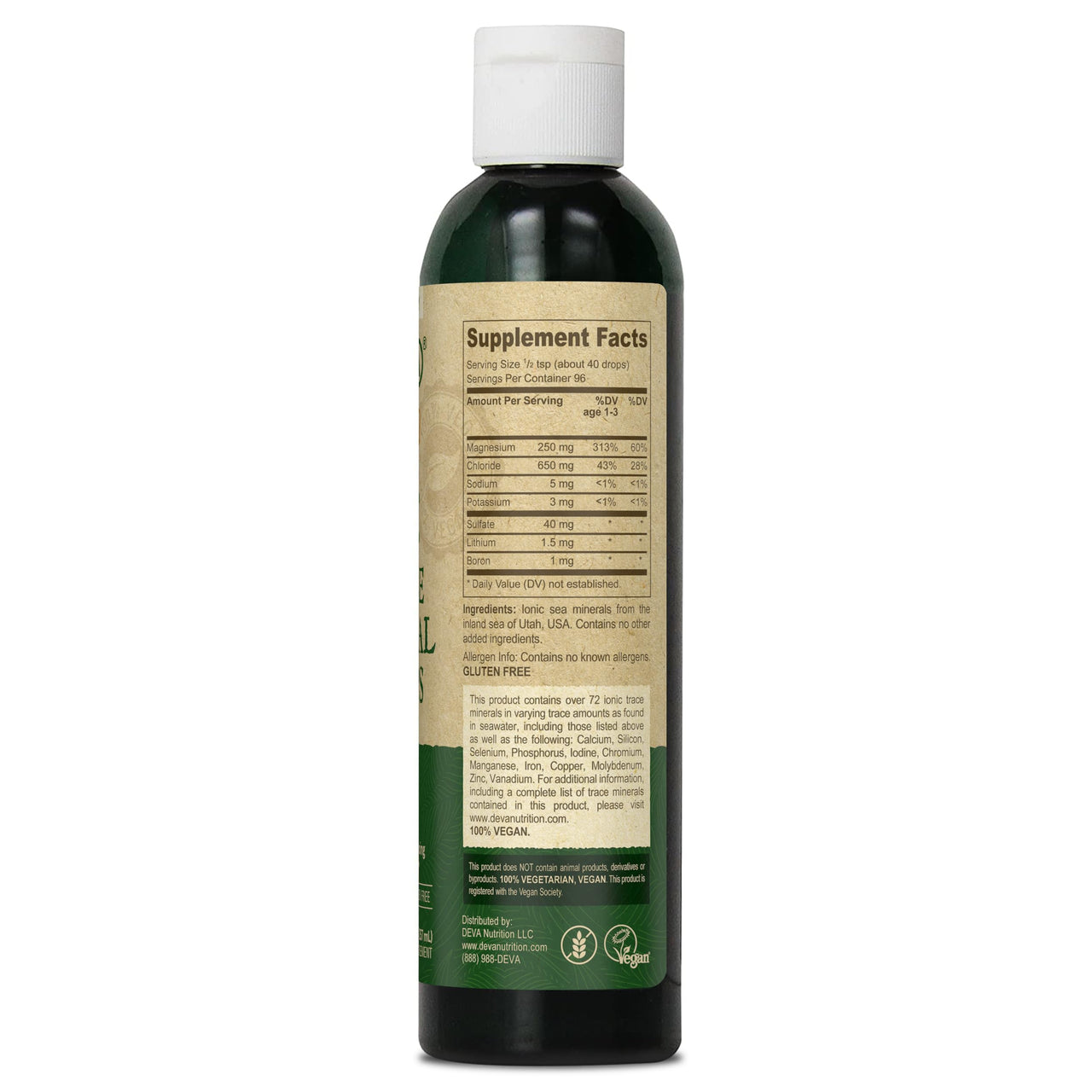 DEVA Vegan Ionic Trace Mineral Drops, Low Sodium, pH Balancing, 96-Day Supply, 8 Fl Oz