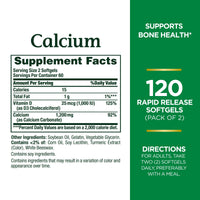Thumbnail for Nature's Bounty Calcium 1200 mg with Vitamin D3 - Bone Health Softgels, Calcium and Vitamin D Supplement, 120 Ct (2-Pack)