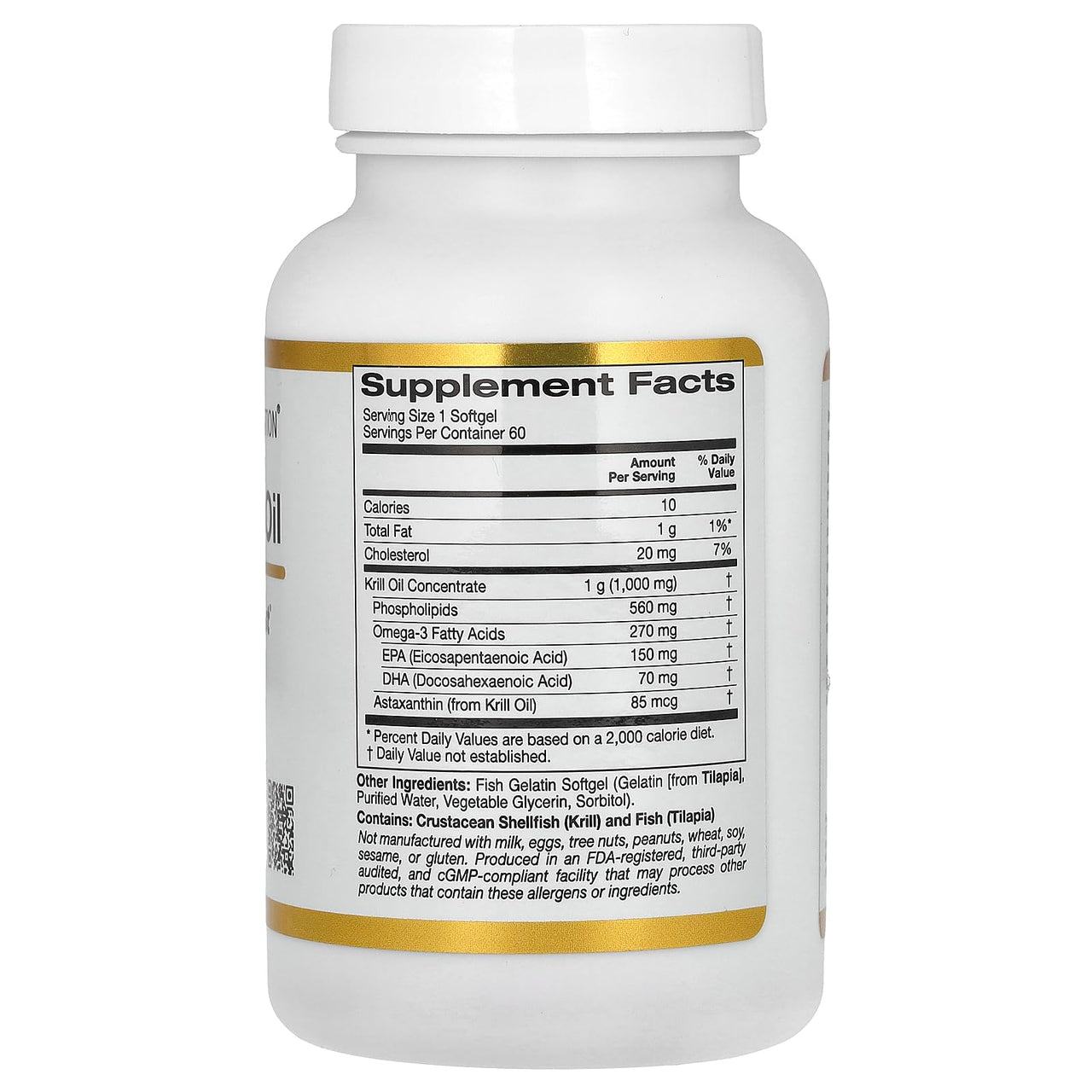 California Gold Nutrition Premium Krill Oil with SUPERBABoost, 1,000 mg, 60 Fish Gelatin Softgels