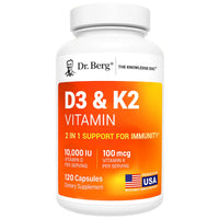 Thumbnail for Dr. Berg Maximum Strength 2-in-1 Vitamin D3 K2 10,000 IU | Naturally Derived D3 | 4X Lab-Tested & Verified | High Absorption Formula | K2 D3 Vitamin Supplement - 120 Capsules