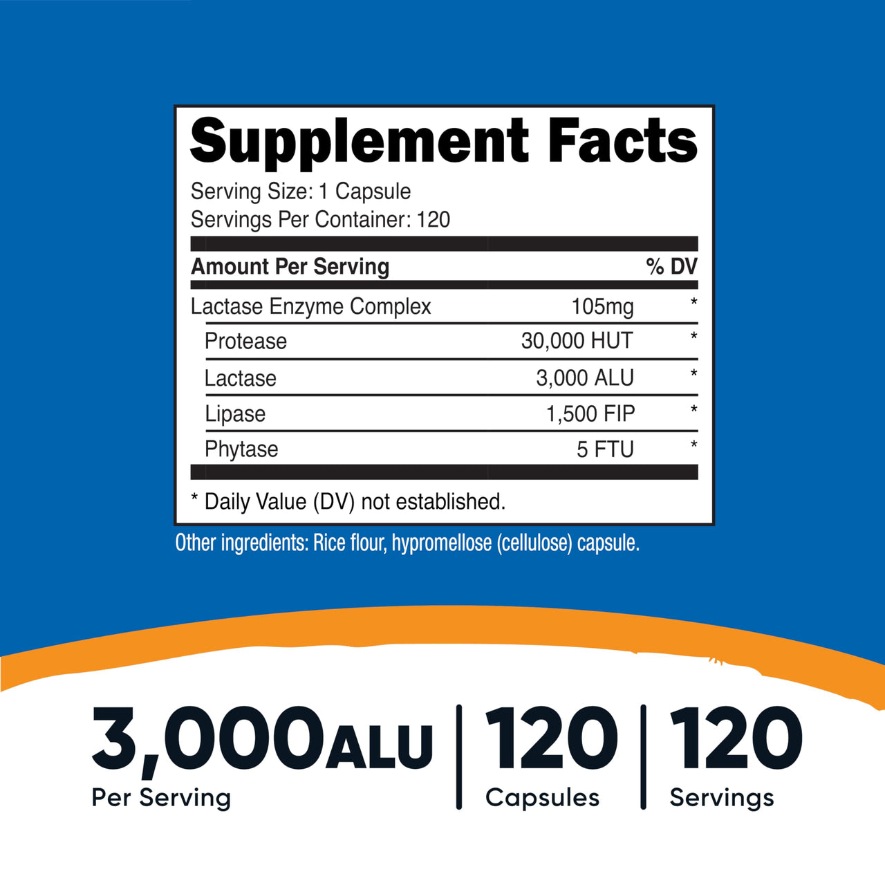Nutricost Lactase Enzyme Complex 3,000 FCC ALU, 120 Vegetarian Capsules - Non-GMO, Gluten Free, 120 Servings