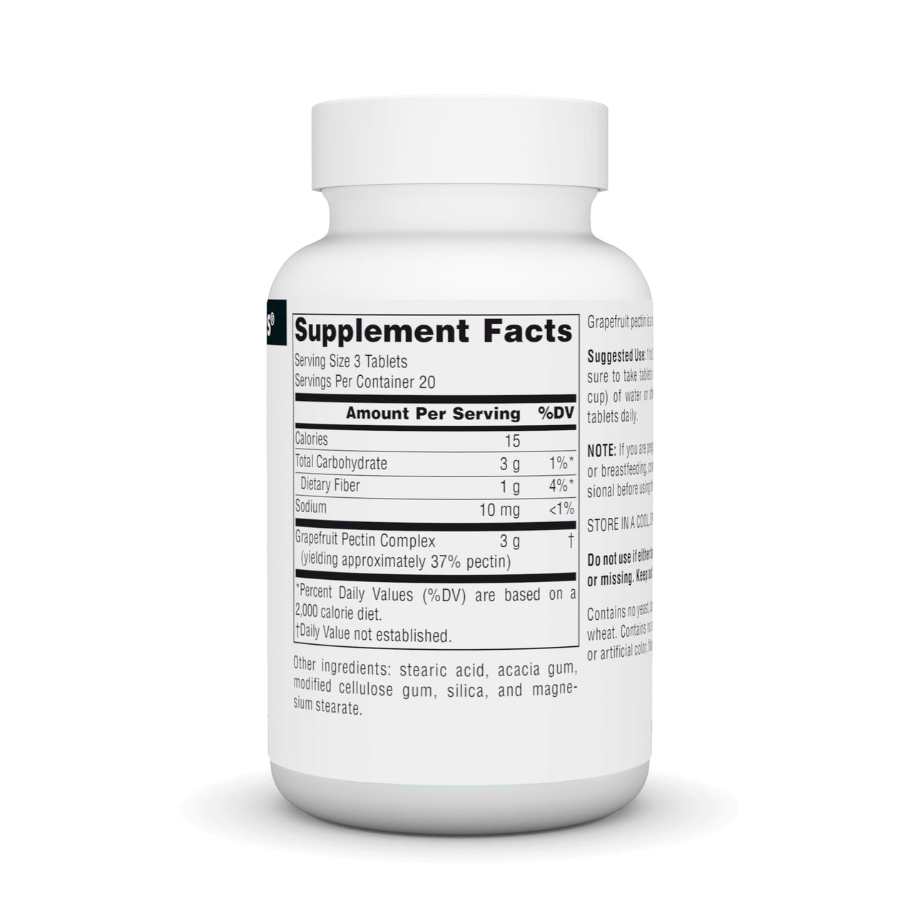 Source Naturals Grapefruit Pectin, Soluble Fiber - 1000 mg Dietary Supplement - 60 Tablets