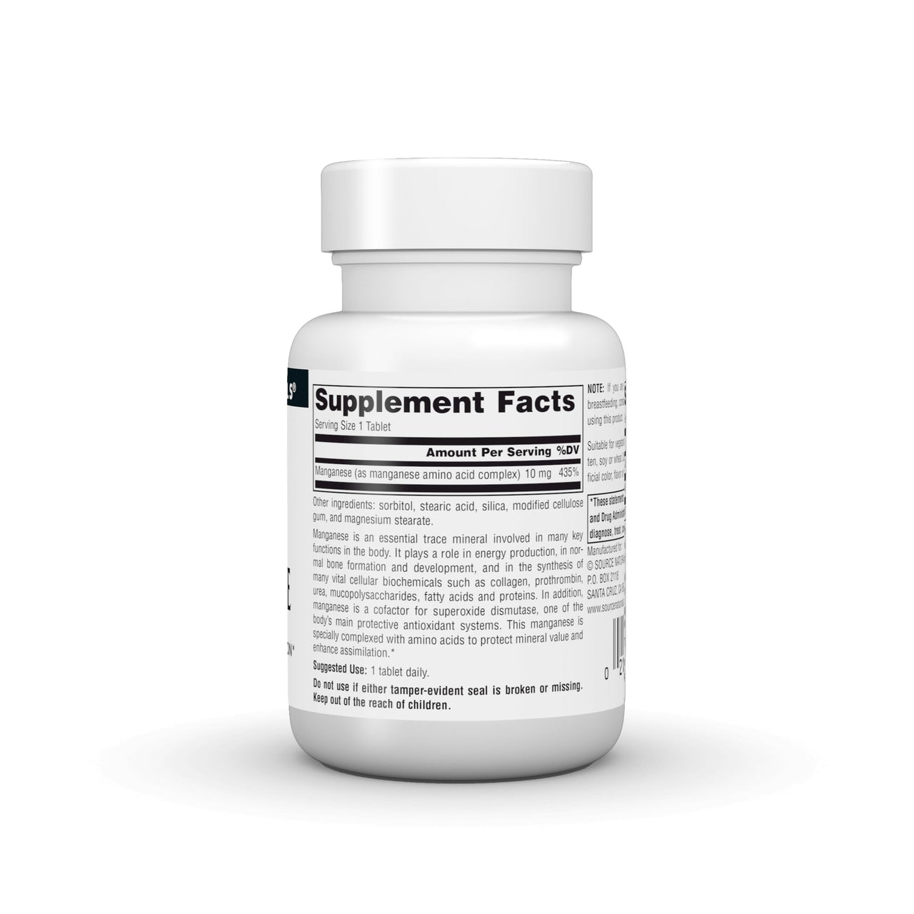 Source Naturals Manganese, Amino Acid Complex - Supports Energy Production* - 10 mg - 100 Tablets