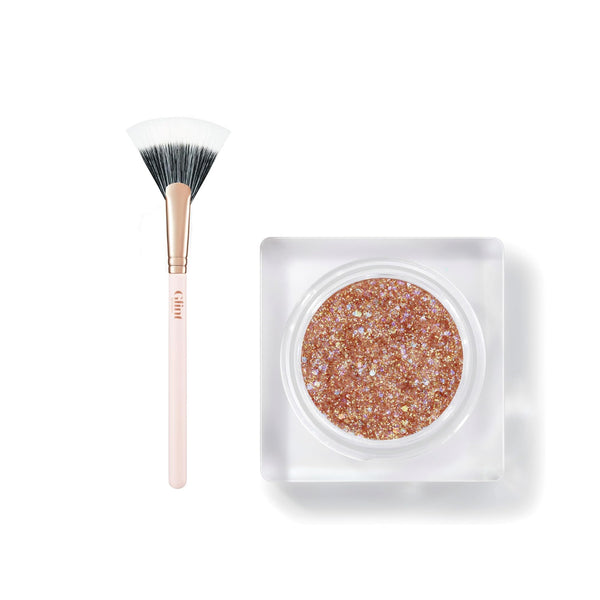 Glint Makeup Fan Brush & Glitter Gel (Rum N Sugar, 0.13oz) - Multi-Use Body Makeup for Eyes, Cheeks, Body, and Hair by LG Beauty. Rich Pigment, Long-Lasting Sparkle/Glitter for Party, Festival.