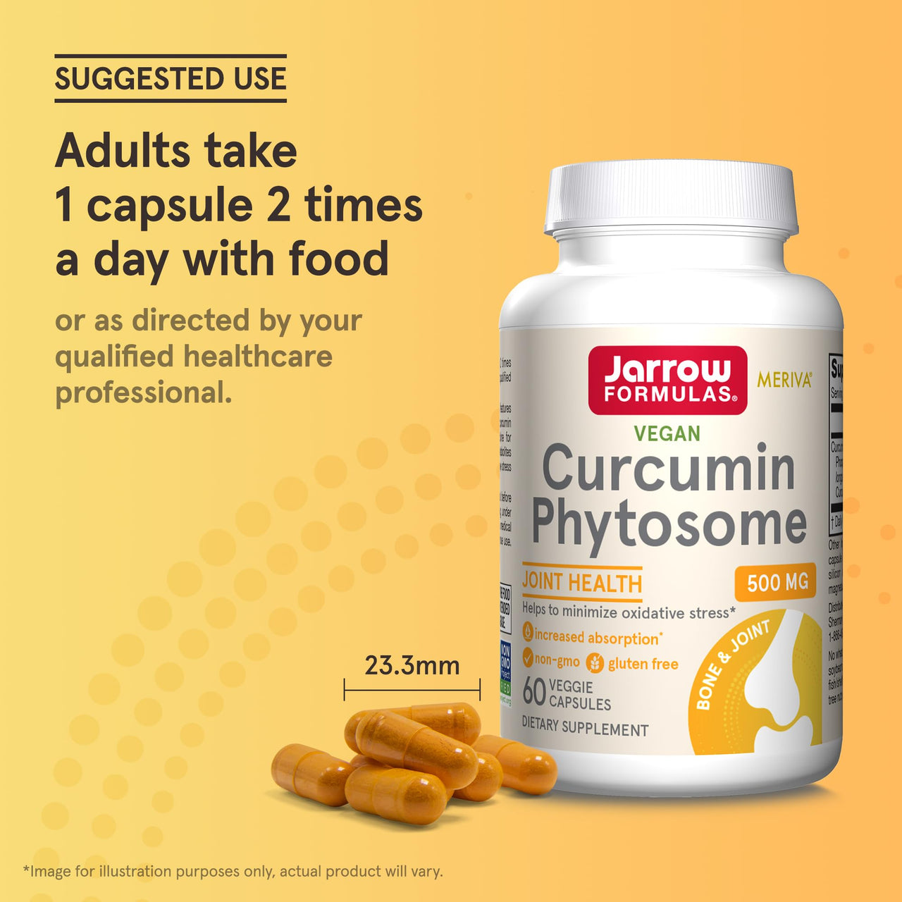 Jarrow Formulas Curcumin Phytosome 500 mg - 60 Veggie Capsules - Formulated with Meriva - Antioxidant Support Supplement - Joint Health & Support - 60 Servings