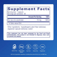 Thumbnail for Pure Encapsulations Zinc 15 mg - Zinc Picolinate Supplement for Immune System Support, Growth & Development - for Wound Healing - 30 Capsules