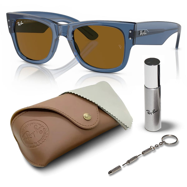 Ray-Ban RB0840S MEGA WAYFARER Square Shape Sunglasses With Eyewear Kit Bundle - High Bridge Fit - Ideal Formal and Casual Wear Square Sunglasses