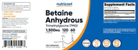 Thumbnail for Nutricost Betaine Anhydrous Capsules 1500mg, 60 Servings - Gluten Free, Non-GMO, 750mg Per Cap, 120 Capsules