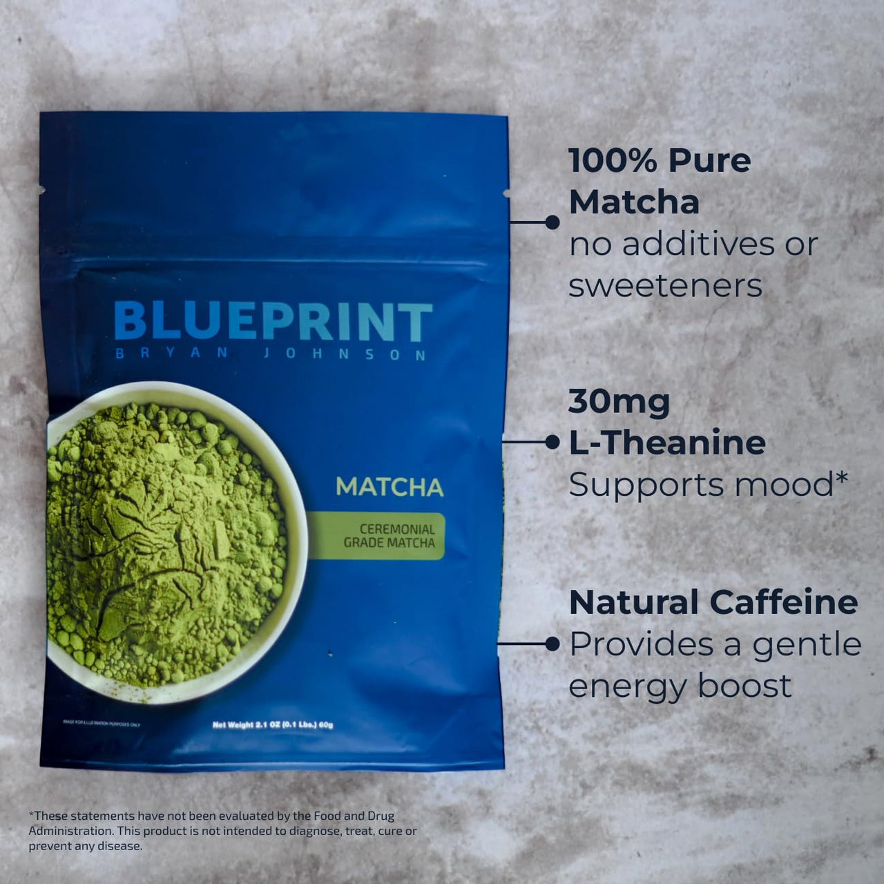 Blueprint Bryan Johnson Matcha Ceremonial Grade Green Tea Powder – 30mg L-Theanine - 3rd Party Tested - Antioxidant- Cognitive Support (30 Servings)