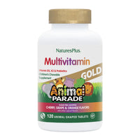 Thumbnail for NaturesPlus Animal Parade Gold Children's Multivitamin - Assorted Cherry, Orange & Grape Flavors - 120 Chewable Animal-Shaped Tablets - Vegetarian, Gluten Free - 60 Servings