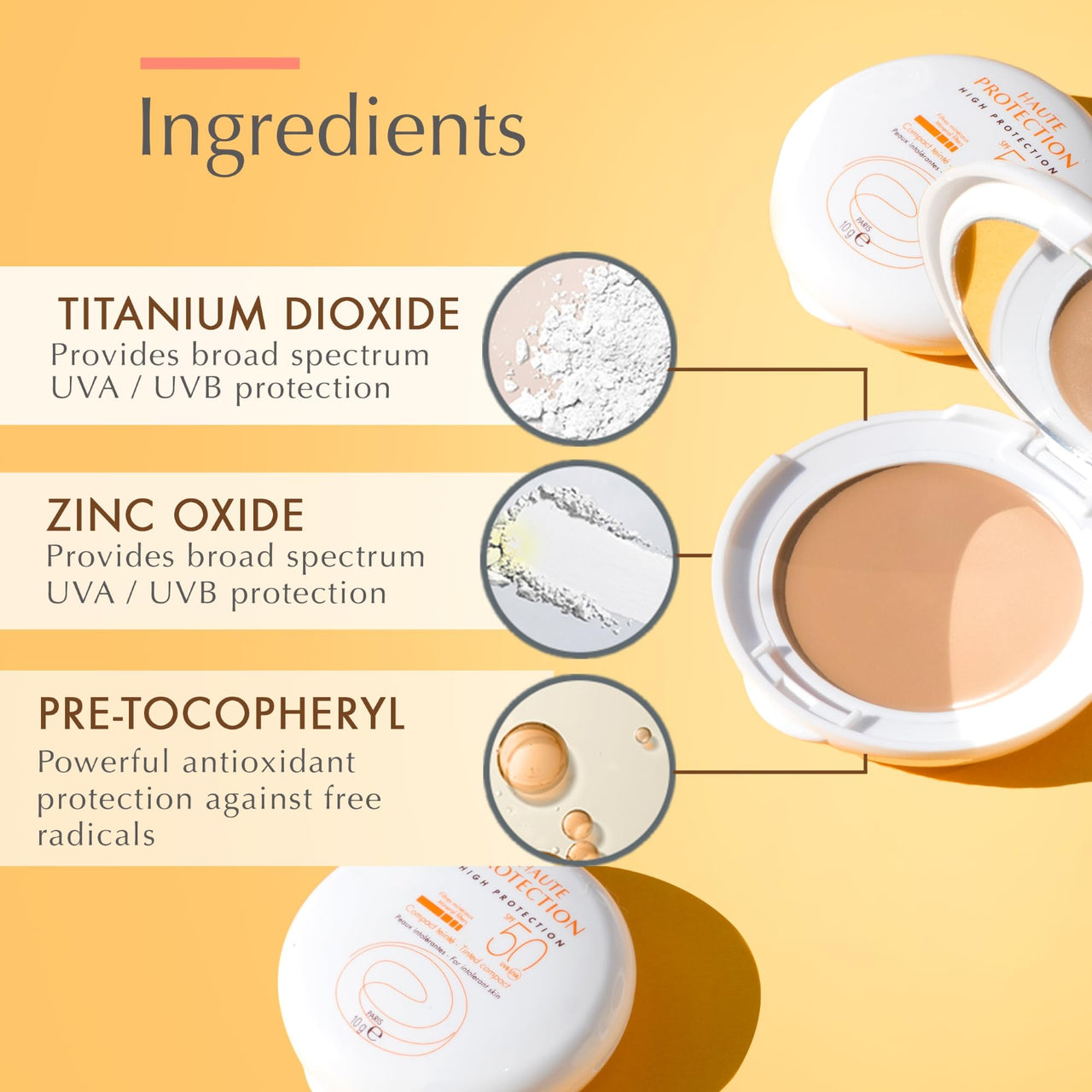 Avène High Protection Beige Tinted Compact, Broad Spectrum SPF 50+, UVA/UVB Blue Light Protection, Water Resistant, Non-Greasy, 0.35 Oz
