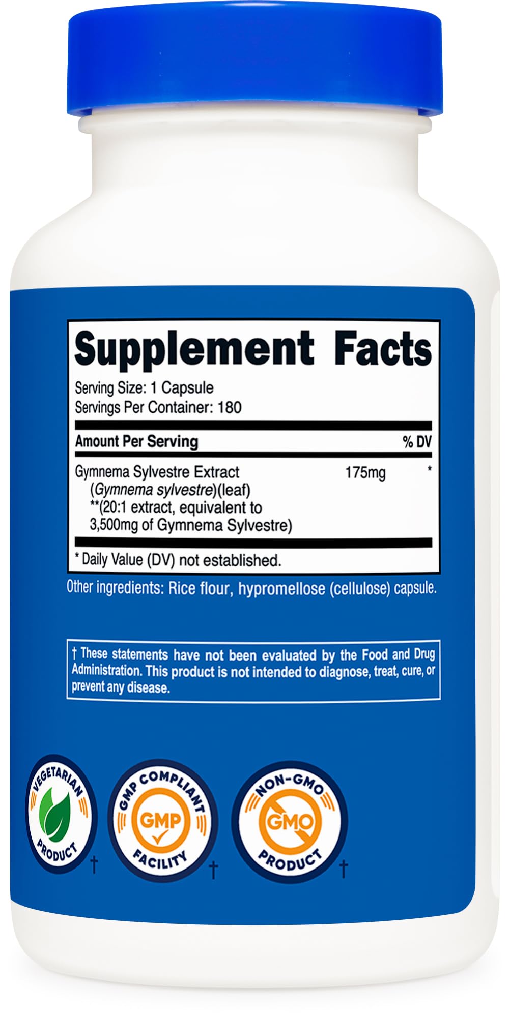 Nutricost Gymnema Sylvestre 3,500mg Equivalent from 175mg of 20:1 Extract Per Serving, 180 Capsules for 180 Servings Per Bottle - GMO Free, Gluten Free, and Vegetarian Friendly