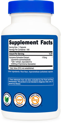 Thumbnail for Nutricost Gymnema Sylvestre 3,500mg Equivalent from 175mg of 20:1 Extract Per Serving, 180 Capsules for 180 Servings Per Bottle - GMO Free, Gluten Free, and Vegetarian Friendly