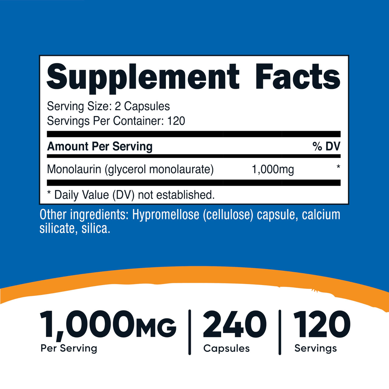 Nutricost Monolaurin 1000 mg (120 Servings, 240 Capsules) - Gluten-Free, Non GMO, Vegan