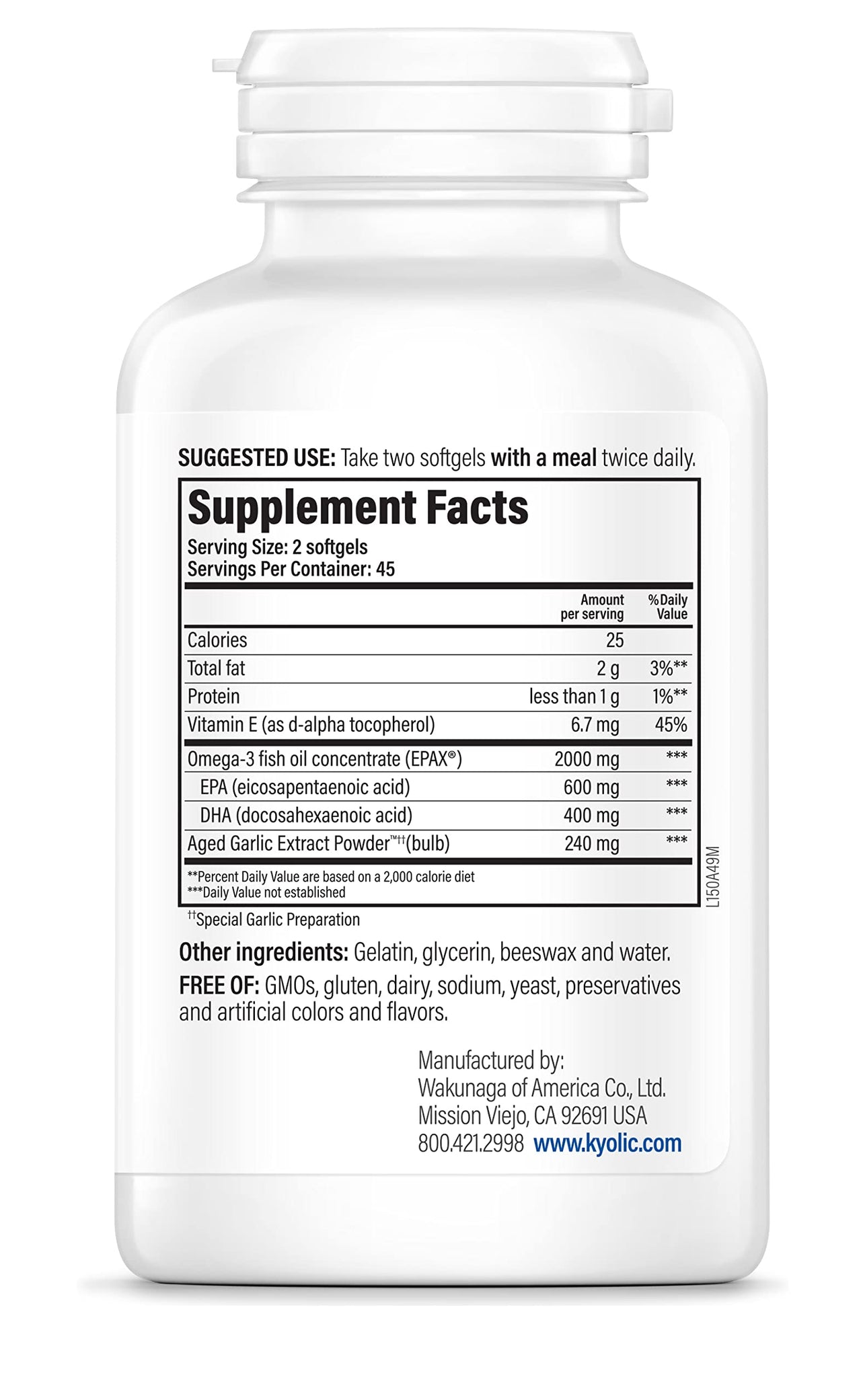 Kyolic Aged Garlic Extract Formula 150, Cholesterol & Circulation Health*, 90 softgels