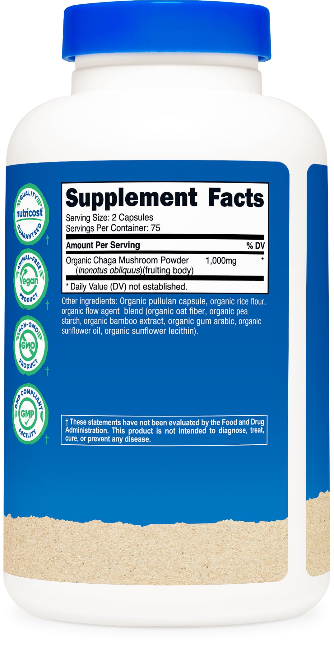 Nutricost Organic Chaga Mushroom Capsules 1000mg, 75 Servings - CCOF Certified Made with Organic Chaga Mushroom, Vegetarian, Gluten Free, 500mg Per Capsule, 150 Capsules
