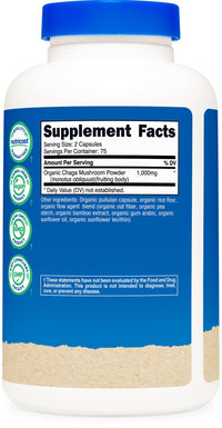 Thumbnail for Nutricost Organic Chaga Mushroom Capsules 1000mg, 75 Servings - CCOF Certified Made with Organic Chaga Mushroom, Vegetarian, Gluten Free, 500mg Per Capsule, 150 Capsules
