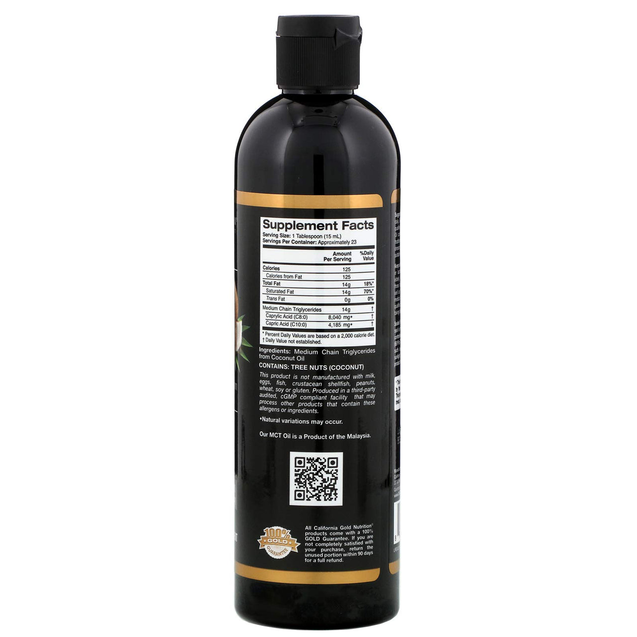 California Gold Nutrition MCT Oil from Coconut Oil 12 fl oz 355 ml, Egg-Free, Fish-Free, Gluten-Free, Ketogenic Diet, Milk-Free, Peanut Free, Soy-Free, Shellfish Free, Vegetarian, Wheat-Free, CGN