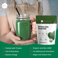 Thumbnail for Kate Naturals Organic Spirulina Powder for Immune Support and Antioxidants. Nutrient Dense Superfood Supplement (8 oz, USDA Certified, Non-GMO, Gluten- Free)